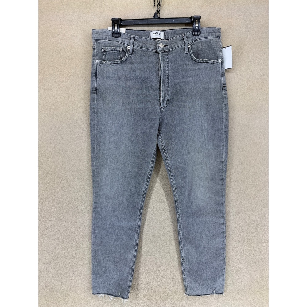 AGOLDE Nico Mid Rise Slim Straight Jeans Grey Raw Hem Size‎ 33